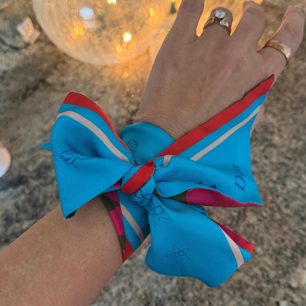 Dior Vintage Blue and Pink Twilly Scarf
